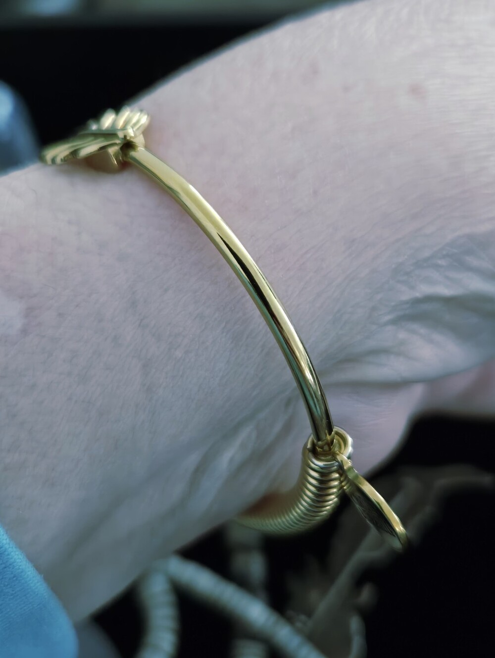 Kinsley Armelle Gold Leaf Open Cuff Bracelet with Branded Charm - Picture 7 of 8